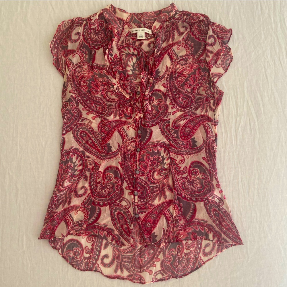 Banana Republic Sheer Blouse w/Cap Sleeves, Pink, Plum and Gray sz Sm